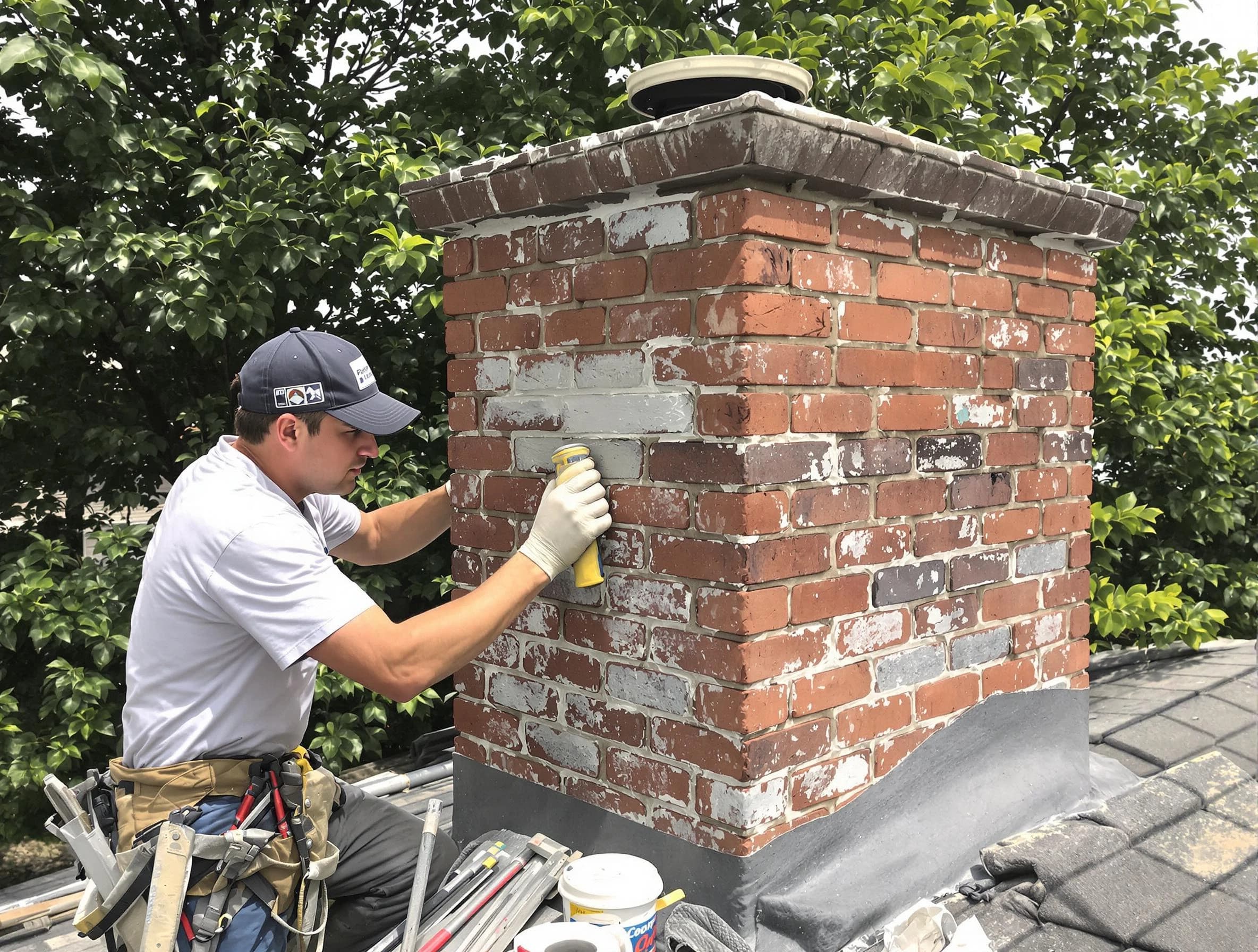 Fayetteville Chimney Sweep restoring an aging chimney in Fayetteville, GA