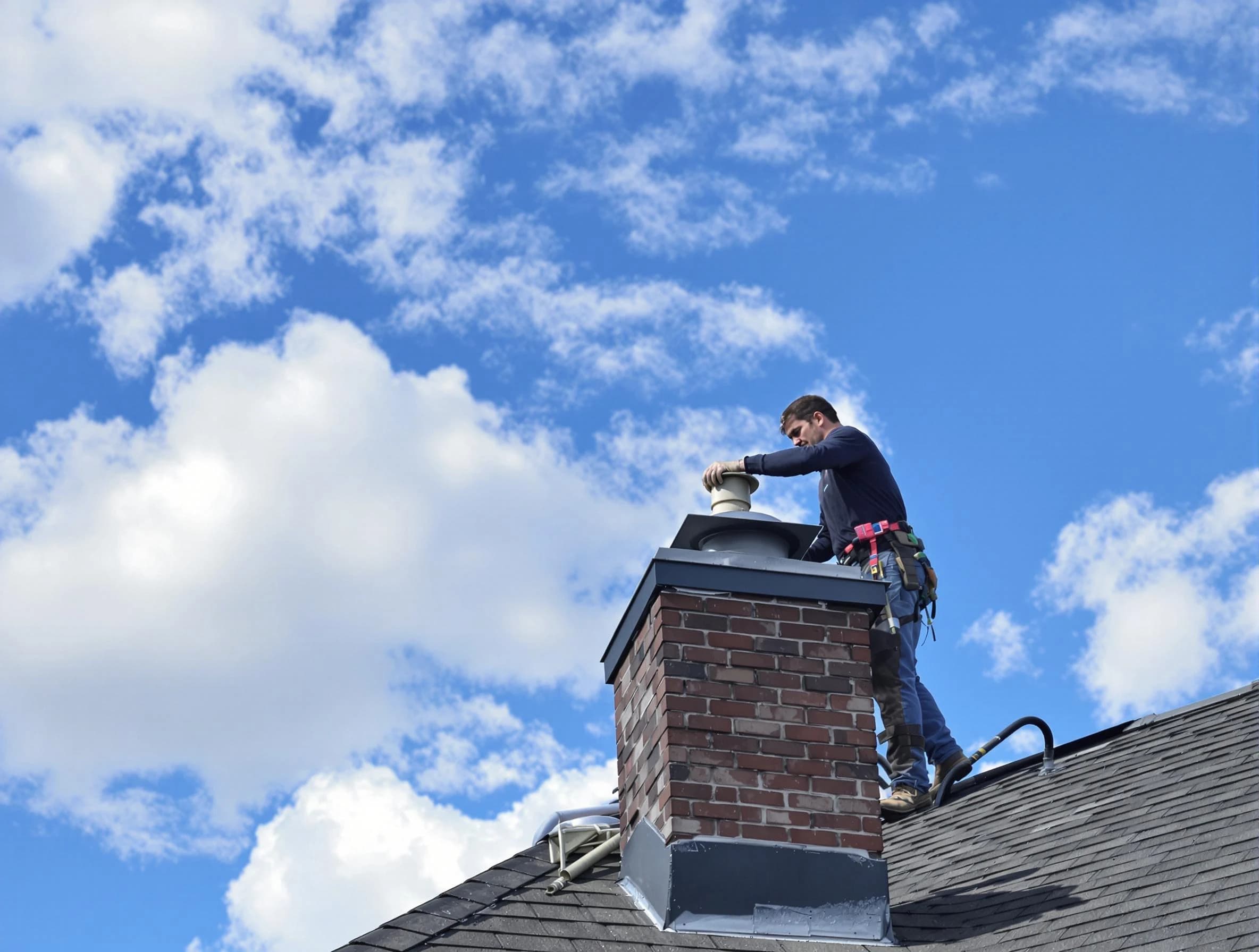 Fayetteville Chimney Sweep installing a sturdy chimney cap in Fayetteville, GA