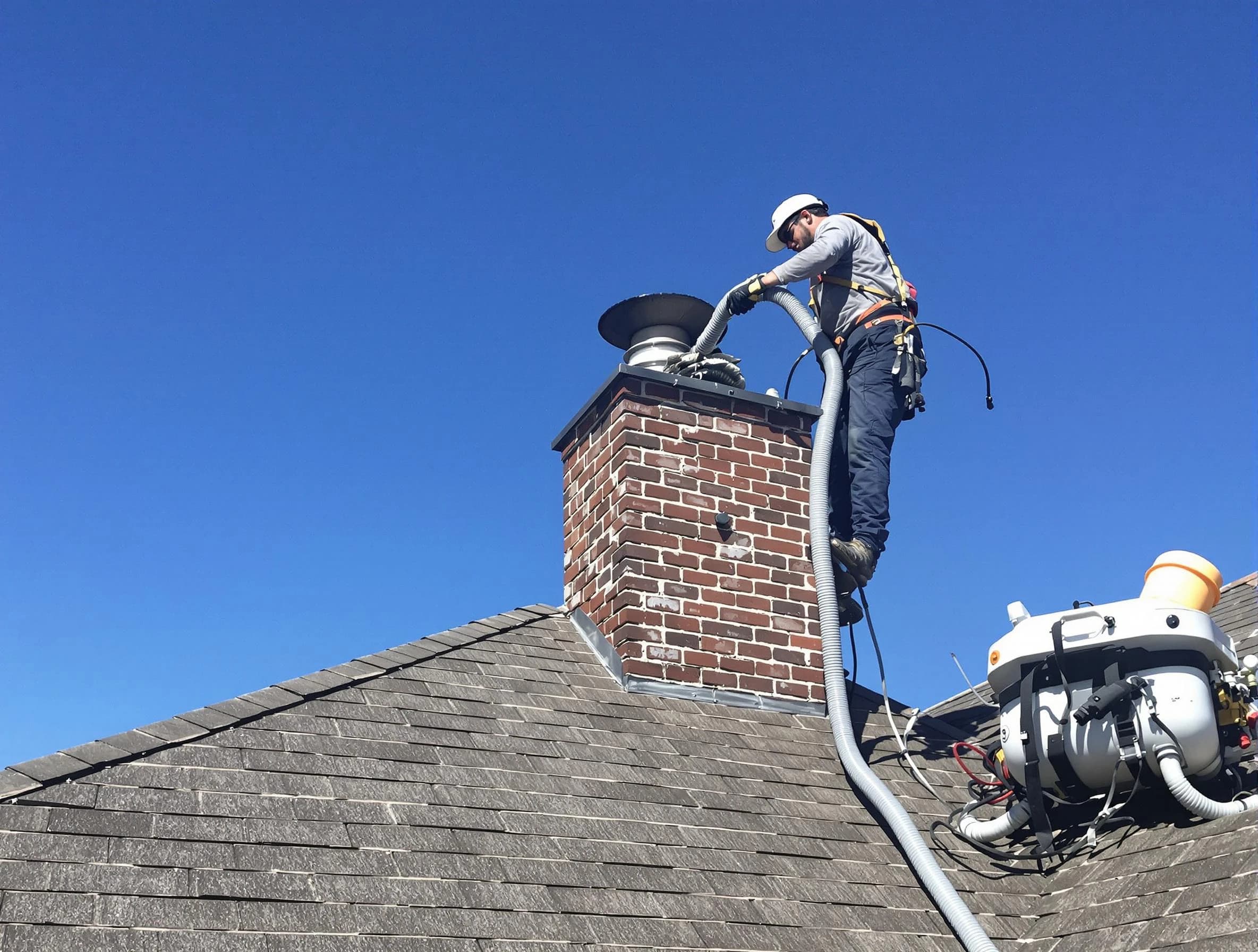 Dedicated Fayetteville Chimney Sweep team member cleaning a chimney in Fayetteville, GA