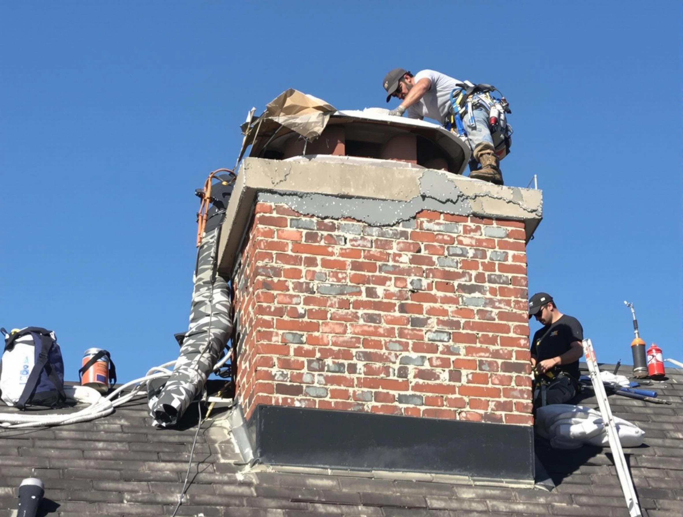 Fayetteville Chimney Sweep installing a custom chimney crown in Fayetteville, GA