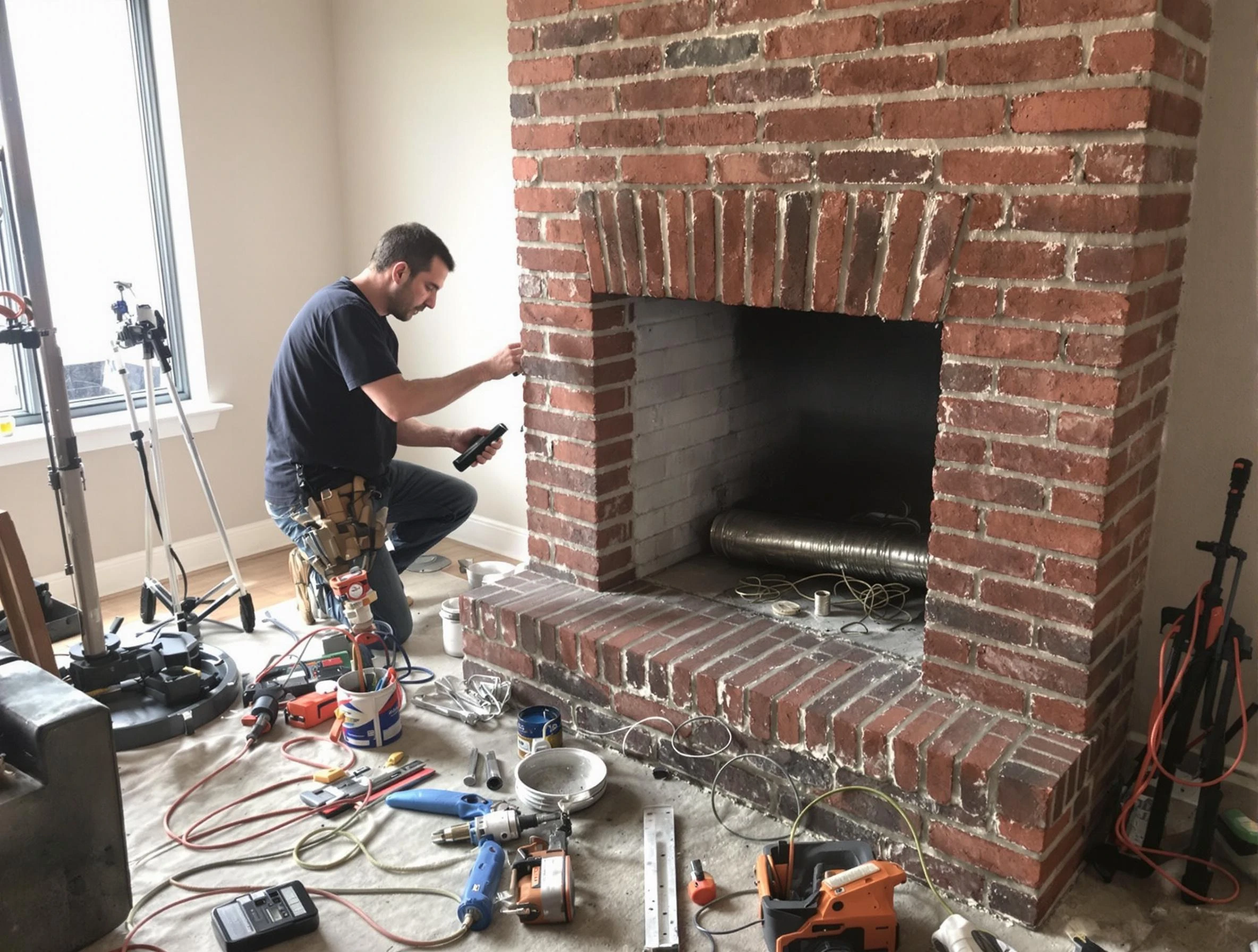 Fayetteville Chimney Sweep specialist finalizing chimney liner service in Fayetteville, GA