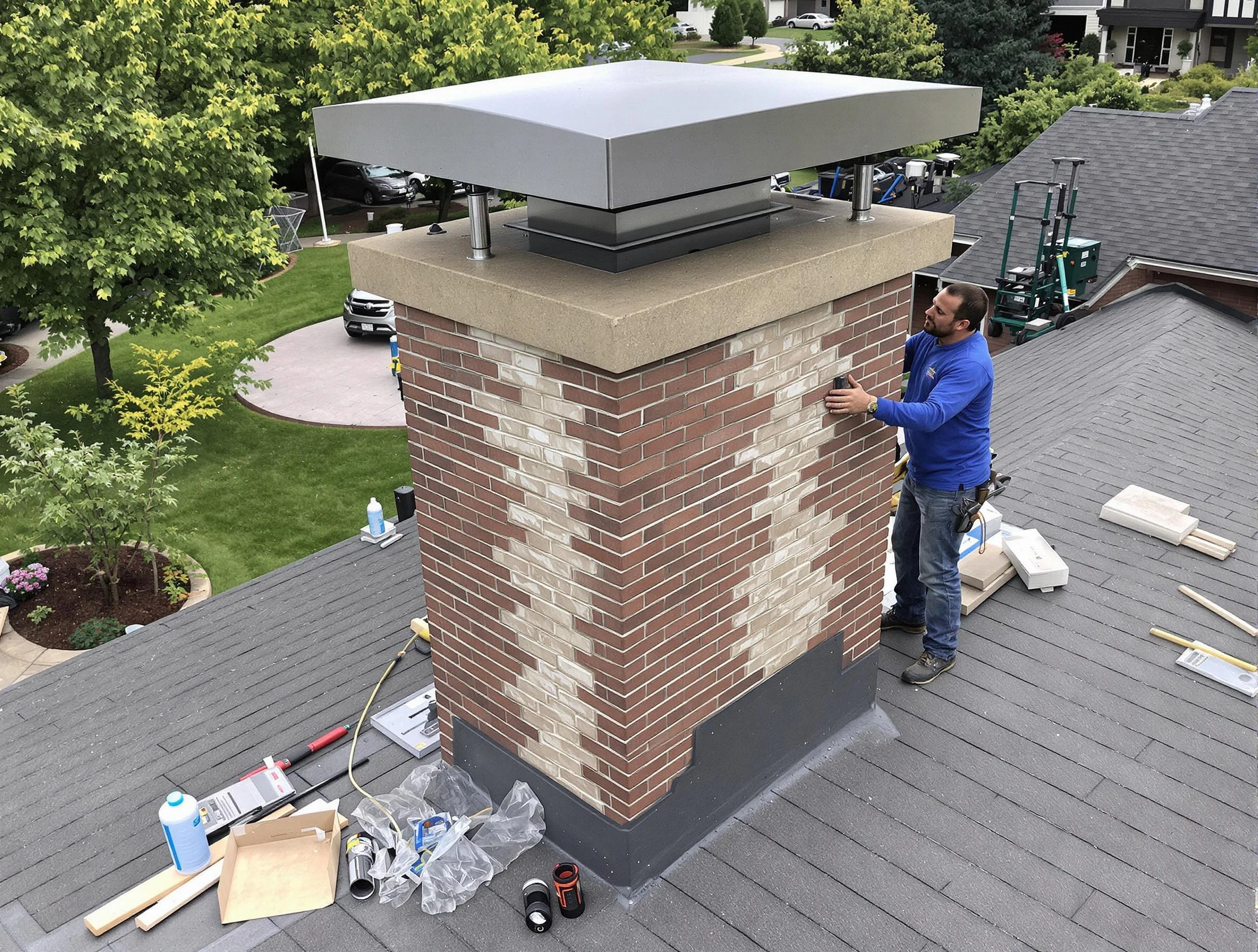 Fayetteville Chimney Sweep team working on a custom chimney remodel in Fayetteville, GA