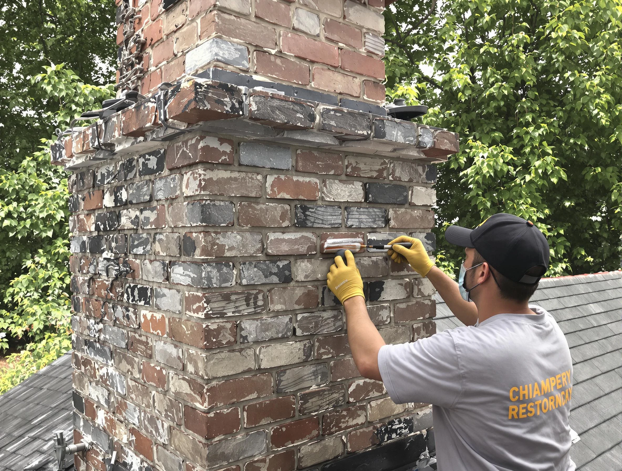 In-progress chimney restoration by Fayetteville Chimney Sweep in Fayetteville, GA